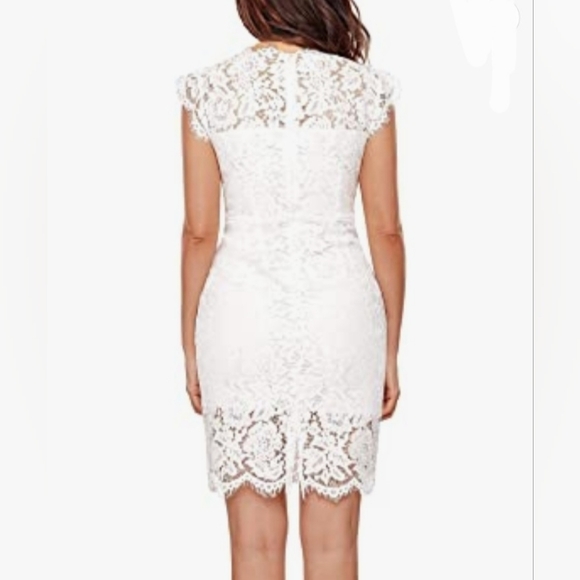 Vintage FloralPrint Lace Lure Bodycon Overlay Mini Dress White - Picture 8 of 12